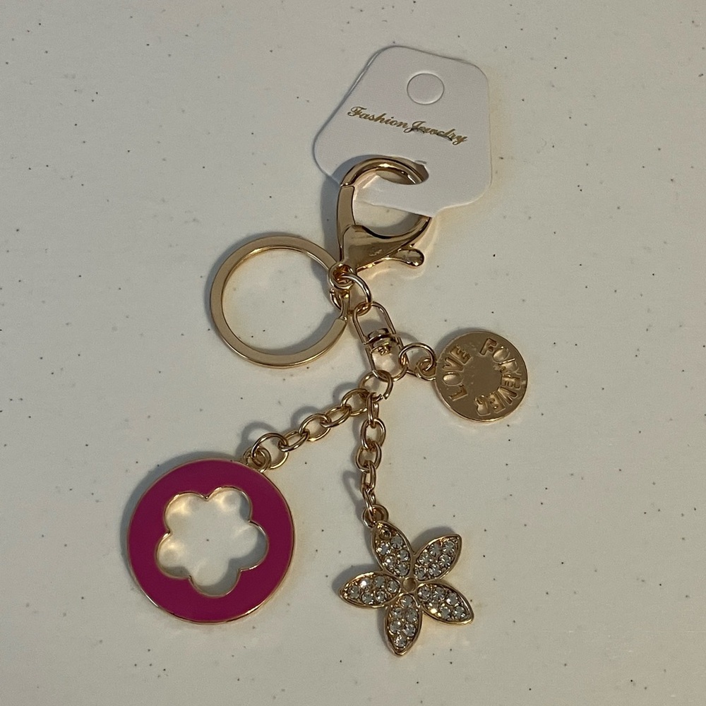New! Hot Pink Clover Keychain Bag Charm, Various colors blue, black, white